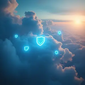 Cloud Consulting with blue shields in the sky