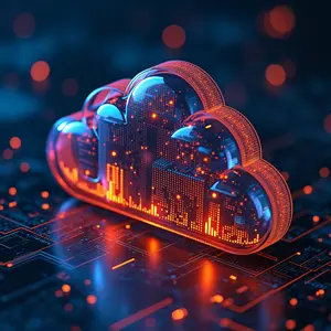 Cloud IT Services-Platform as a Service as a Service-PaaS-with blue and orange glowing text.