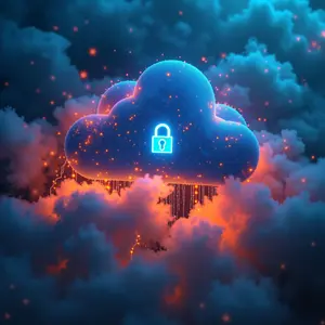 Cloud Management with blue and orange glowing circuits cloud pacdlock.