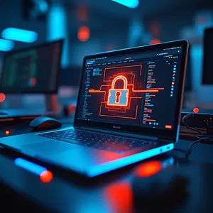 End-User Computing Services with blue and orange padlock on a computer screen.