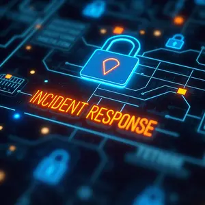 Incident Response - with blue and orange glowing cybersecurity lighting and symbolism of a padlock.