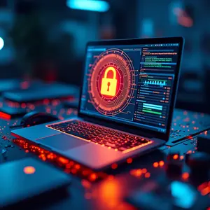 cool End-User Computing Services with blue and orange padlock on a computer screen.